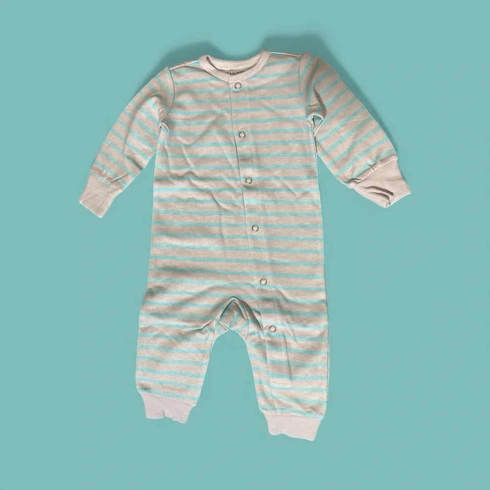 Hanes Baby Flexy 2-Pack Long Sleeve Rompers – Size 0–6M – Blue & Gray Stripe